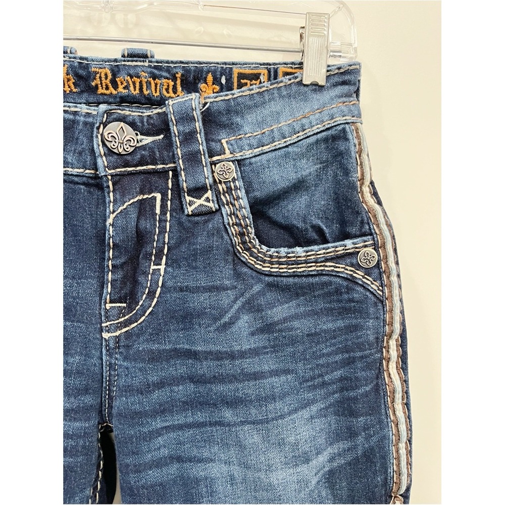 Rock Revival Delicioso Boot Cut Jeans 27x30 Fleur De Lis Embroider Stretch Denim - Picture 9 of 15